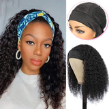 Curly Human Hair Wigs with Headbands Attached Deep Wave Wig 22”, Glueless Natural Black Wavy Wigs for Women Beginner Friendly, No Glue, No Gel