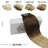 Moresoo Clip in Hair Extensions 18 Inch Remy Hair Extensions Clip in Human Hair Clip on Hair Color #6 Medium Brown to #14 Honey Blonde and #26 Blonde Hair Extensions Human Hair Clip in 7pcs 100g