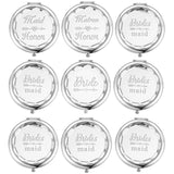 Pack of 9 Compact Pocket Makeup Mirrors Set Include 1 Bride Mirror 1 Maid of Honor Mirror 1 Matron of Honor Mirror and 6 Bridesmaid Mirrors Wedding Bridesmaid Proposal Gifts (Silver)