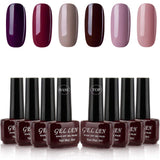 Gellen Gel Nail Polish Kit 6 Colors With Base Coat Top Coat - Understated Elegance Series Popular Dark Nude Grays Nail Art Colors Home Gel Manicure Set