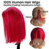 Red Bob Wig Human Hair 150% Density Virgin Human Hair 8inches Bleach Knots Silky Straight Short Bob Wigs for Women Pre Plucked Natural Hairline 13x1x4 Swiss Lace Red Human Hair T Part Wigs