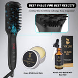 Beard Straightener w/FREE Beard Oil and Beard Balm for Men, Ceramic & Ionic Beard Straightening Comb, Fast Heated Hair Straightener Brush for Men&Women-Anti-Scald/LCD Display