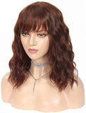 Lizzy Short Brown Wavy Wigs with Bangs for Women Natural Looking 14" Short Curly Bob Wig Heat Resist Synthetic Curly Wavy Wig