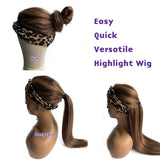 #4/27 Blonde Highlights Headband Wig Human Hair Beginner Friendly 20 Inch Silky Straight Brown with Blonde Balayage None Lace Front Wigs with Headbands Attached 150% Density