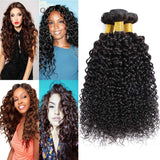 Brazilian Virgin Kinky Curly Human Hair 3 Bundles 8A 100% Unprocessed Curly Wave Human Hair Bundles Kinky Hair Weave Natural Black Color(10-12-14)