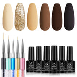 Beetles Gel Nail Polish Set - Roasted Chestnuts Collection 6 Colors Fall Winter Chocolate Brown Gel Polish Kit with Nail Art Liner Brushes
