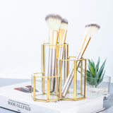 Feyarl Gold Glass Makeup Brush Holder Storage Organizer Eyeliners Container Pen Pencil Holder Display Dresser Bedroom Table Countertop Office