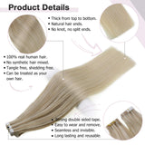Vivien Tape in Human Hair Extensions, 18inch 50g 20pcs Balayage Ash Blonde Mixed Medium Blonde to Platinum Blonde Remy Hair Extensions, Tape in Blonde Hair Extensions Human Hair
