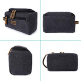 CozyCabin Men’s Canvas Toiletry Bag with Leather Trim Shaving Dopp Kit Travel Bag Grooming Organizer Makeup Case (Black)