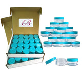 (Quantity: 100 Pieces) Beauticom 10G/10ML Round Clear Jars with TEAL Sky Blue Lids for Acrylic Powder, Rhinestones, Charms and Other Nail Accessories - BPA Free