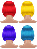 4 Pieces Short Bob Hair Wigs Costume Colorful Cosplay Wig Daily Party Hairpiece for Women Girls Decoration (Yellow, Red, Blue, Purple)