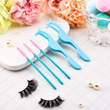 24 Pieces Plastic Eyelash Extension Tweezers False Eyelash Applicator Tool Eyelash Auxiliary Clip and 100 Pieces Eyelash Brush Mascara Wands Applicator for Eyelash Application (Blue, Pink)