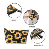 Sunflower Floral Roomy Cosmetic Bag Waterproof Travel Makeup Toiletry Pouch Small Accessories Organizer with Zipper for Teens Girls Purse