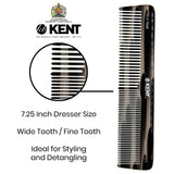 Kent 16TG Hair Dressing Table Comb Double Tooth, Graphite Fine/Wide Tooth Dresser Comb For Hair, Beard and Mustache, Coarse/Fine Hair Styling Grooming Comb for Men Women and Kids. Made in England