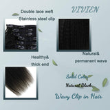 Vivien Natural Black Kinky Straight Clip in Hair Extensions 18 inches Off Black Clip in Human Hair Extensions Yaki Straight 7pcs Brazilian Human Hair Clip ins for Women 120G