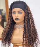 Headband Wig Highlight Ombre Curly Human Hair Wig None Lace Front Wigs For Women Machine Made Wigs Density 150% (20inch)