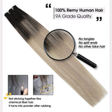 Moresoo Clip in Hair Extensions Human Hair 18 Inch Clip in Extensions Black Ombre Blonde Hair Extensions Clip in Human Hair #1B/18/60 Blonde Highlights Clip in Real Hair Extensions 7PCS 100G