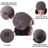 Curly Bob Lace Front Wigs Human Hair with Middle Part Deep Wave Short Bob Wigs for Black Women Soft Brazilian Remy 4X4 Lace Closure Wig 14 Inch
