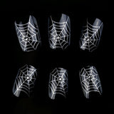 ArtPlus 24pcs x 4 (4-Pack) Halloween Gothic Black Silver Spider Web with Crystals False Nails with Glue Full Cover Long Length 4 Boxes in 1 Premium Pack Buy 3 Get 1 Free Fake Nails Art