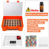 Essential Oil Storage Case for 35 Bottles of 5ml 10ml 15ml with Stickers, Pipettes, Funnels, Opener. Bottles Organizer Holder Compatible with Young Living, Lagunamoon, ArtNaturals, Radha Beauty