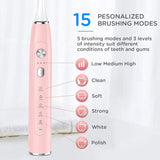Sonic Electric Toothbrush, Travel Rechargeable Toothbrush for Adults Kids with 5 Modes and 3 Intensity Levels, Waterproof, USB Fast Charging, Smart Timer,4 Brush Heads & Travel Case Included-Pink