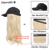 XBwig Hats With Hair Attached For Women Synthetic Wig Hat Long Wavy Adjustable Wave Hairpiece Black Baseball Cap With Hair Extensions With Magic Paste Bleach Blonde