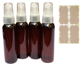 2 oz Plastic Bottles Amber Cosmo Round w/Fine Mist Sprayer Leak Proof Caps Travel Carry-on Approved Size 2oz 60 ml Plus 4 Kraft Labels