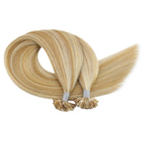 Moresoo 18 Inch Keratin Tip Human Hair Extensions U Tip Hair Remy Hair 1Gram 1Strand Color #14 Honey Blonde Highlighted with #613 Bleach Blonde Pre Bonded Hair Extensions 50Grams Per Pack…
