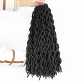 18 Inch Wavy Gypsy Locs Crochet Hair Tricolour Braiding Hair Gypsy Faux Locs Crochet Hair 3 Tone Ombre Curly Goddess Faux Locs Butterfly Locs Crochet Hair 24 Strands African Roots Braid(6Pcs,1B)