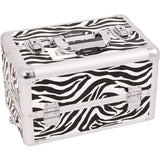 SUNRISE Makeup Professional Case E3305 Aluminum, 3 Tier Tray, Locking with Mirror, Brush Holder and Shoulder Strap, White Zebra