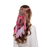 AWAYTR Hippie Headband Feather Dreamcatcher Headdress Boho Headwear Native Headpiece Hippie Feather Hair Accessories (Pink-2)