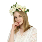 Folora Adjustable Flower Headband Hair Wreath Floral Garland Crown Headpiece with Ribbon for Wedding Ceremony Party Festival (190417E)