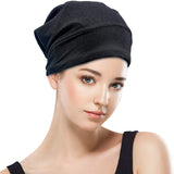 Satin Lined Hair Cover Sleep Cap - Adjustable Stay on No Fading Slouchy Skull Night Sleeping Beanie for Frizzy Natural Curly Hair Protection - Solid Black