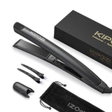 KIPOZI Ceramic Hair Straightener Flat Iron for Hair with Ergonomic Handle, Ionic 2 in 1 Curler and Straightener Dual Voltage Travel Size LED Display, 1 Inch Black
