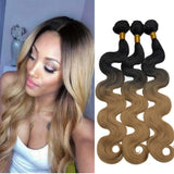 SEGO Synthetic Hair Bundles Sew in Hair Extensions Body Wave Wavy Soft as Human Hair Weave Hair Weft Extensions for Women #1BT27 Natural Black & Dark Blonde 3 Bundle 20 Inch 210g