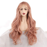 Leeven 24 Inch Long Wavy Synthetic Lace Front Wigs Orange Pink Natural Wavy Glueless Swiss Lace Wigs For Black Women Free Part High Temperature Heat Resistant Fiber Hair Wig