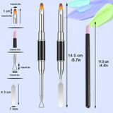 ekanzy 3 PCS UV Gel Nail Brush Dual-Ended Polygel Picker and Triangle Nail Scraper with Stone Sanding Cuticle Remover, Professional Stainless Steel PolyGel Tools for Acrylic Nails Extension