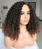 Lizzy Short Curly Bob Wigs for Black Women Kinky Curly Wavy Black with Brown Highlights Wig Synthetic Natural Looking Heat Resistant Short Curly Wig