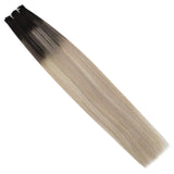 Moresoo Clip in Hair Extensions Human Hair 18 Inch Clip in Extensions Black Ombre Blonde Hair Extensions Clip in Human Hair #1B/18/60 Blonde Highlights Clip in Real Hair Extensions 7PCS 100G