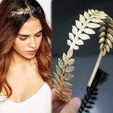 DRESHOW Roman Goddess Leaf Branch Dainty Bridal Hair Crown Head Dress Boho Alice Band, 2 pcs, gold and silver