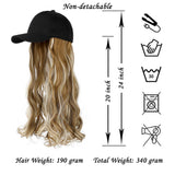 XBwig Baseball Cap Wigs Synthetic Long Curly Wavy Wig Hat With Hair Extensions Attached Hairpieces For Women Adjustable Black Caps With Magic Paste Ginger Brown Mix Bleach Blonde