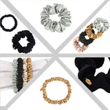 Miwen Silk Scrunchies for Women, Small Black, 100% Pure Mulberry Silk Hair Ties, 22 Momme, Soft & Shiny, Less Pulling, Breakage for Ponytail and Hair Sleep (Pack of 4)