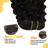 JoYoung Clip in Extensions Human Hair 16 inch #2 Darkest Brown Clip in Hair Extensions Natural Wavy Hair Extensions Clip in Human Hair Brown Double Weft 100g 7pcs