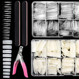 2 Pack Clear and Natural False Acrylic Nails Tips Half Cover 10 Sizes 500pcs French Artificial Press on Nails Manicure with Acrylic Nail Cilpper, 2pcs Nail Files for Nail Art Salons Home