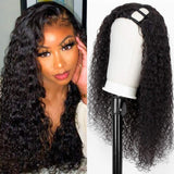 Persephone Left U Part Wig Brazilian Deep Wave Curly Human Hair Wigs for Black Women Glueless None Lace Front Machine Made Wigs 150% Density Natural Color 16 Inch