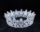 Stunning Mid-size Full Round Crown White Clear Austrian Crystal Rhinestone Beauty Queen Princess Hair Tiara Jewelry Silver Parade Costume Headband Veil Headpiece Prom Pageant Bridal T1927