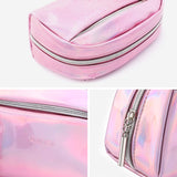 Gonex Small Makeup Bag for Purse Metallic Silver Cosmetics Bag PU Leather Travel Pouch for Women Girls Gifts Portable Water-Resistant Daily Storage Organzier, Pink