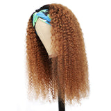 Ombre Human Hair Curly Headband Wig 1 Piece, Dark Brown Afro Kinky Curly Brazilian Hair Two Tone Dark Root with None Lace Front Wigs for Black Women, Blonde Jerry Curl Wigs (16", 1B/30, Curly)