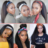 Piaoran Headband Human Hair Wigs Kinky Straight Brazilian Virgin Hair Headband Wigs Yaki Straight Machine Made Human Hair Wigs None Lace Front Wigs For Black Women 22inch
