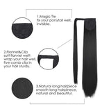 SEIKEA 32 Inch Clip in Ponytail Extension Wrap Around Long Straight Pony Tail Hair Synthetic Hairpiece for Women - Black